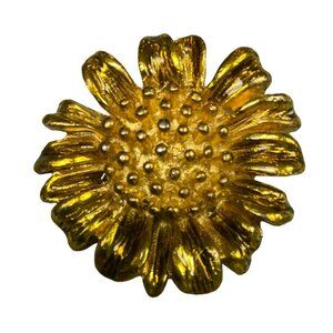 Vintage Shiny Gold tone Sunflower Flower Brooch with Detailed Petals and Multipl